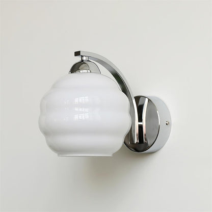 Klassisk Vintage Væglampe med Buet Glas Væglamper Tech Butik Krom+Hvid