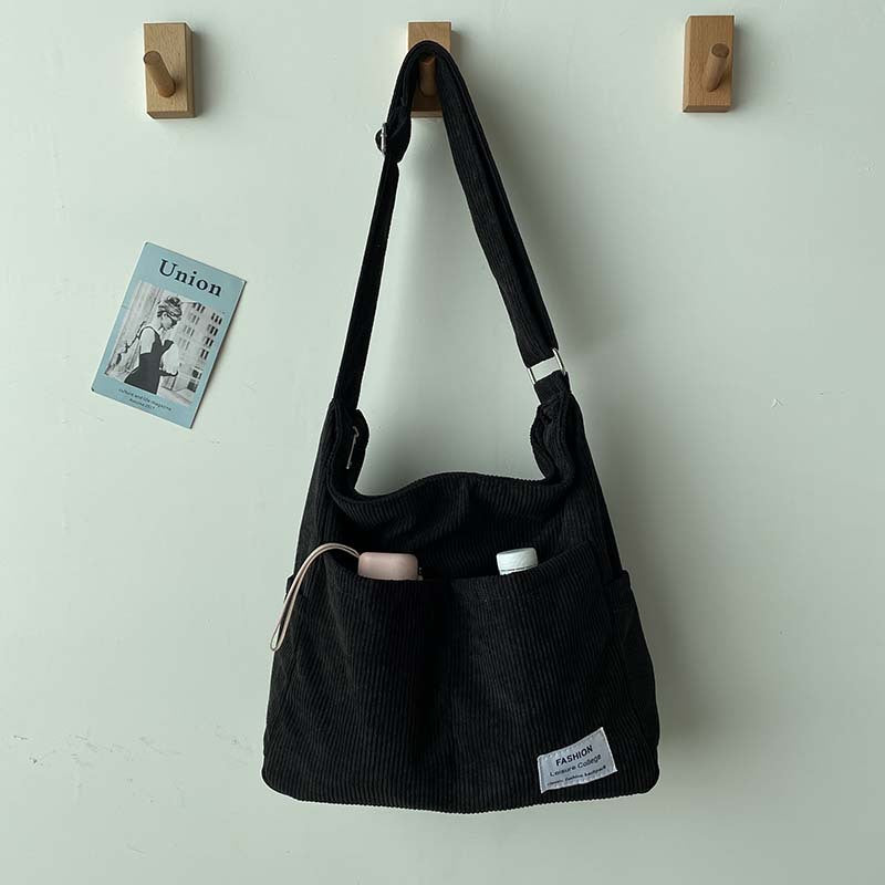 Klassisk og Holdbar Canvas Fløjls Skuldertaske Skuldertaske Tech Butik Sort