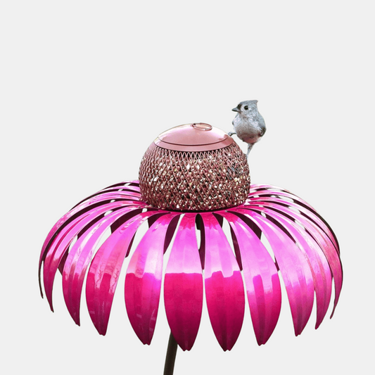 Kogleblomst Fuglefoderautomat – Charmerende Havepynt & Foderplads Fuglefodergivere Tech Butik Rosa