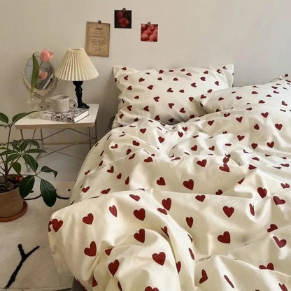 Komfortabel Sengetøj Sæt med Hjerte-Design til Twin, Full, Queen Størrelser Dynebetræk Tech Butik 180cm x 220cm 4Stykker