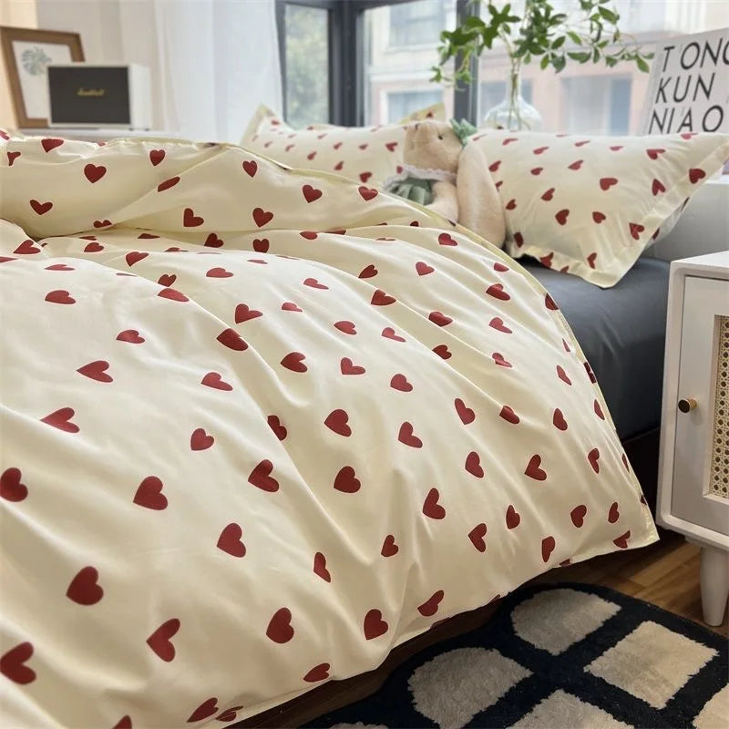 Komfortabel Sengetøj Sæt med Hjerte-Design til Twin, Full, Queen Størrelser Dynebetræk Tech Butik