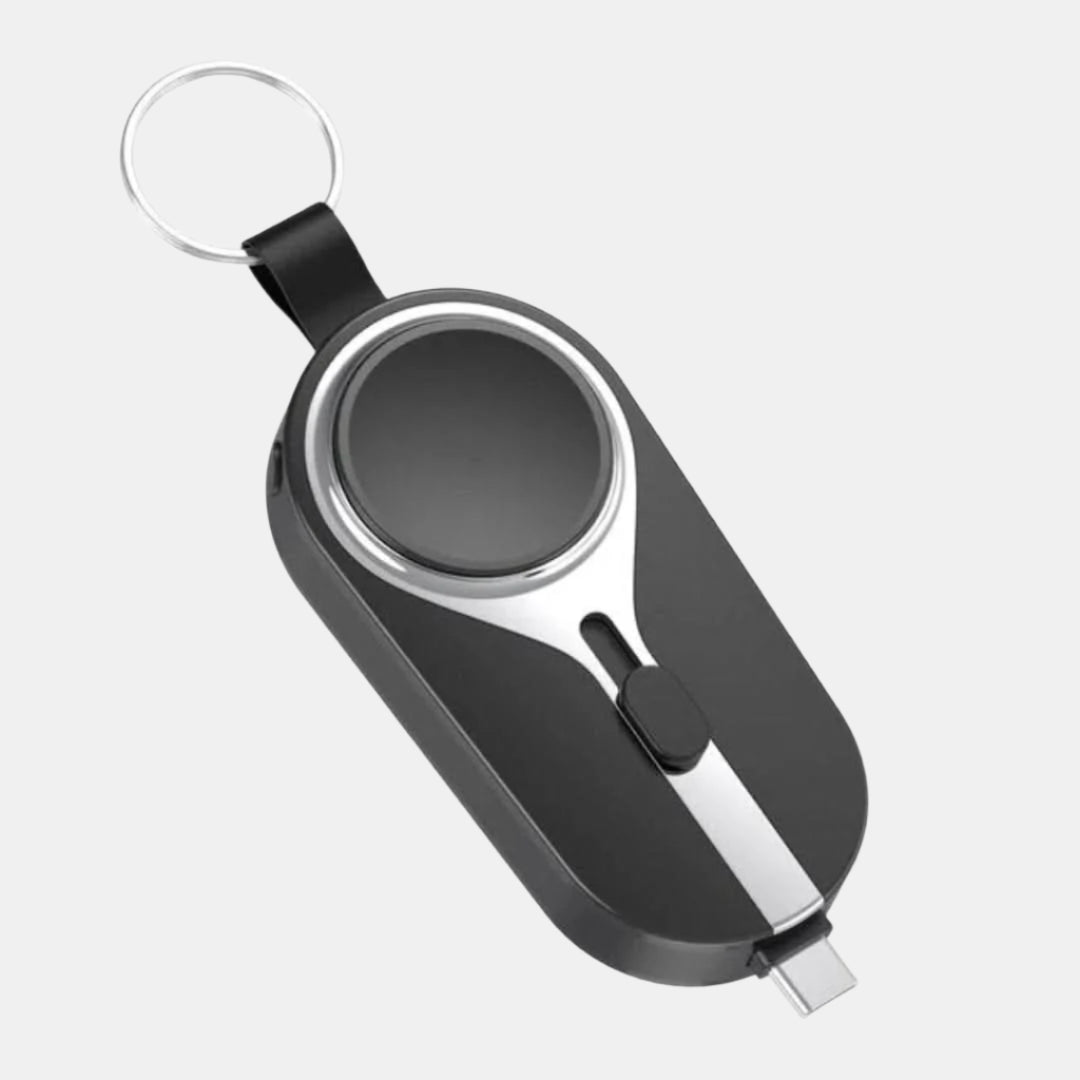 Kompakt 2-i-1 Powerbank til Smartwatch og Mobilopladning Power Bank Tech Butik Sort iPhone - (op til iPhone 15)