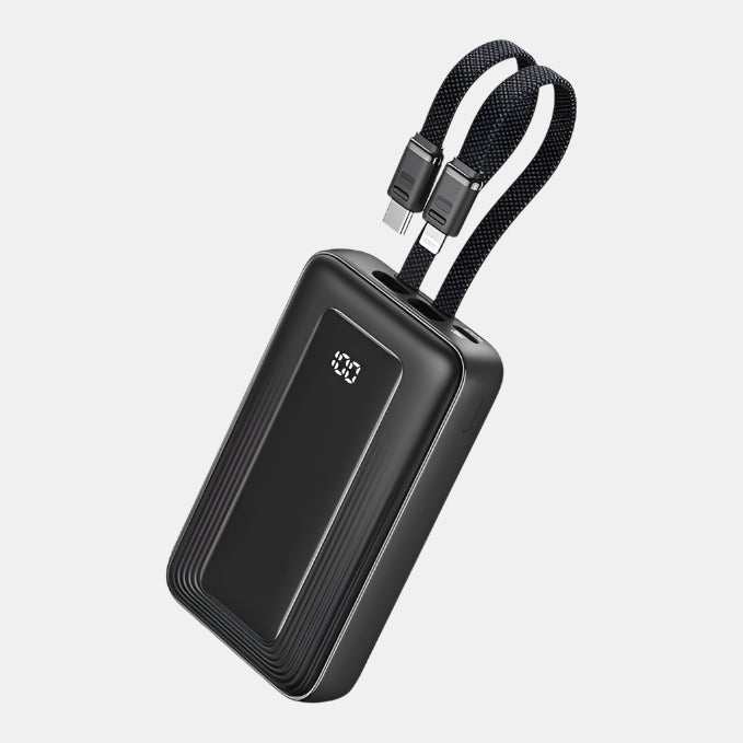 Kompakt Powerbank med Indbyggede USB-C og Lightning Kabler Power Bank Tech Butik Sort