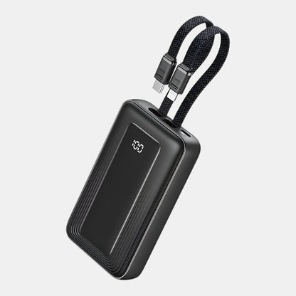 Kompakt Powerbank med Indbyggede USB-C og Lightning Kabler Power Bank Tech Butik Sort