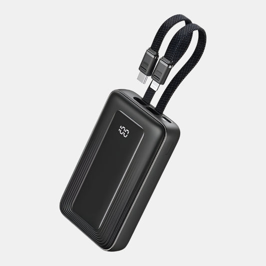 Kompakt Powerbank med Indbyggede USB-C og Lightning Kabler Power Bank Tech Butik Sort