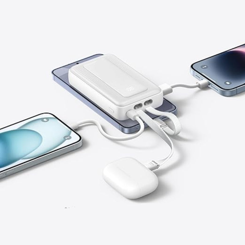Kompakt Powerbank med Indbyggede USB-C og Lightning Kabler Power Bank Tech Butik