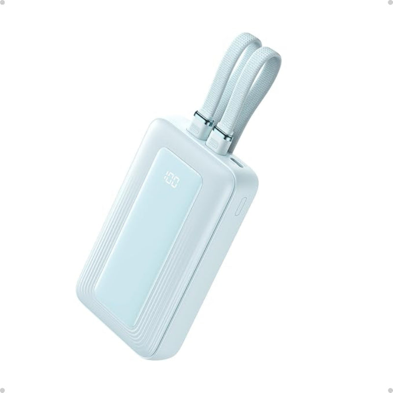 Kompakt Powerbank med Indbyggede USB-C og Lightning Kabler Power Bank Tech Butik Blå