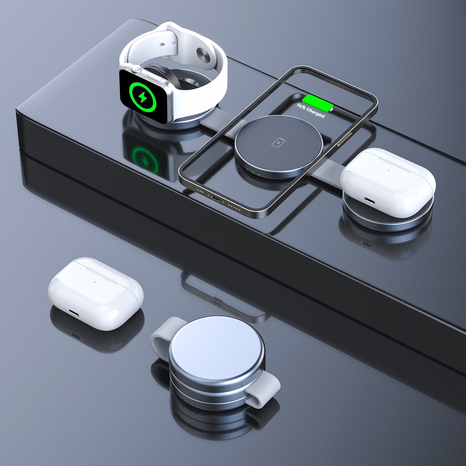 Kompakt Sammenklappelig 3-i-1 Trådløs Opladerstation Power Bank Tech Butik