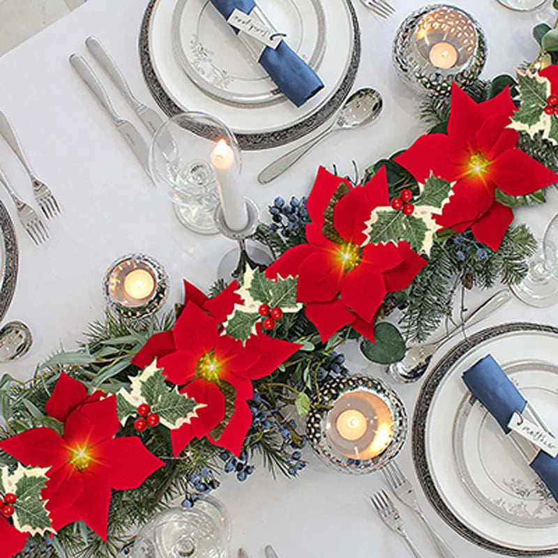 LED Julelys Poinsettia Blomster – Udendørs Julebelysning til Dekoration Sæsonbestemt belysning Tech Butik