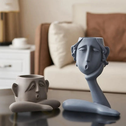 Menneskehoved Blomster­vase – Kunstnerisk Planteskulptur Dekoration Home & Decor Tech Butik Sæt A | 11cm + 20cm