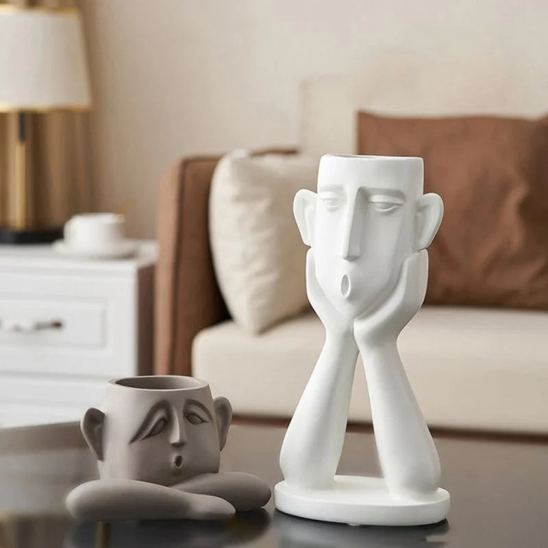 Menneskehoved Blomster­vase – Kunstnerisk Planteskulptur Dekoration Home & Decor Tech Butik Sæt B | 11cm + 25cm