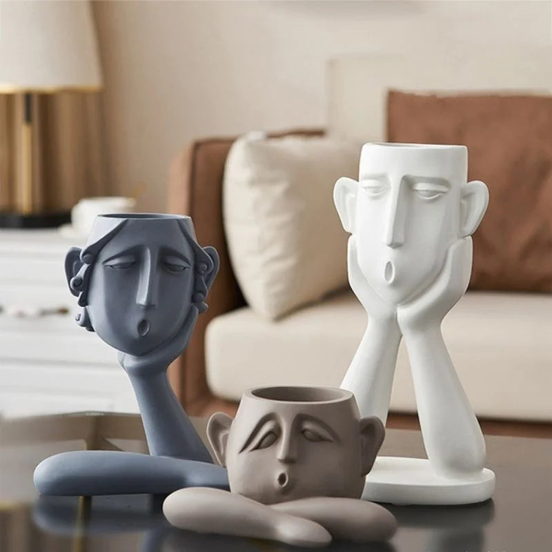 Menneskehoved Blomster­vase – Kunstnerisk Planteskulptur Dekoration Home & Decor Tech Butik Fuldt sæt | 11cm + 20cm + 25cm