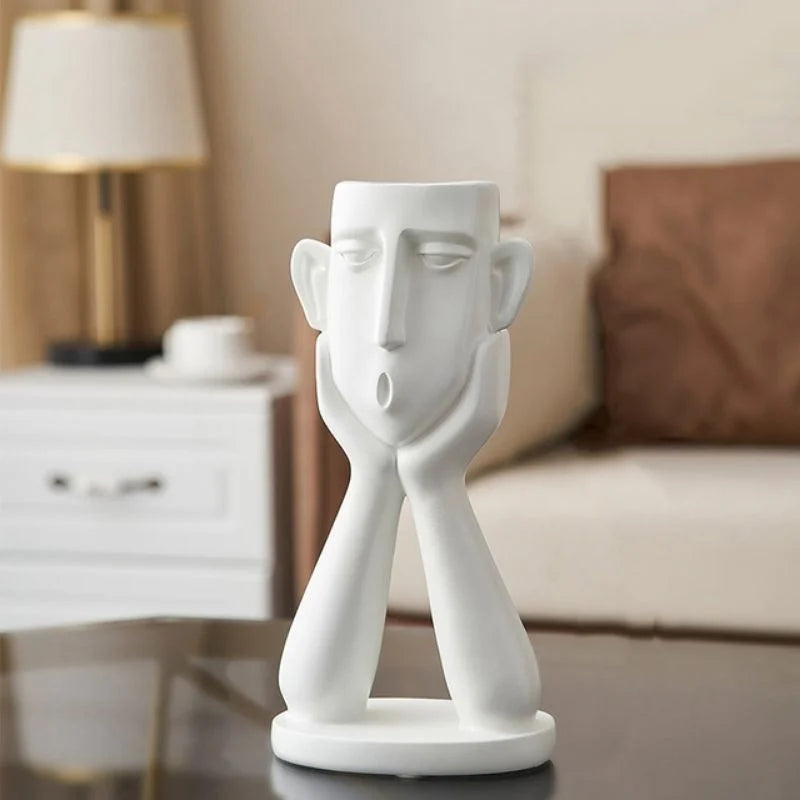 Menneskehoved Blomster­vase – Kunstnerisk Planteskulptur Dekoration Home & Decor Tech Butik Flydende hvidt hoved | 25cm