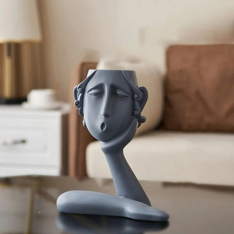 Menneskehoved Blomster­vase – Kunstnerisk Planteskulptur Dekoration Home & Decor Tech Butik Flydende gråt hoved | 20cm