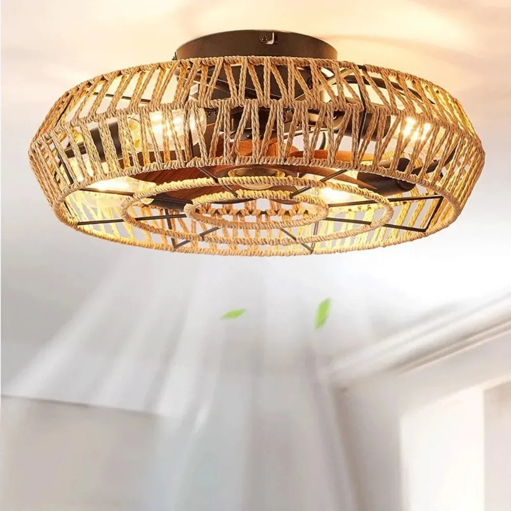 Loftlampe Plafondventilator i Naturligt Tovdesign Loftventilatorlampe Tech Butik
