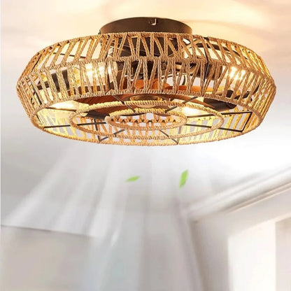 Loftlampe Plafondventilator i Naturligt Tovdesign Loftventilatorlampe Tech Butik