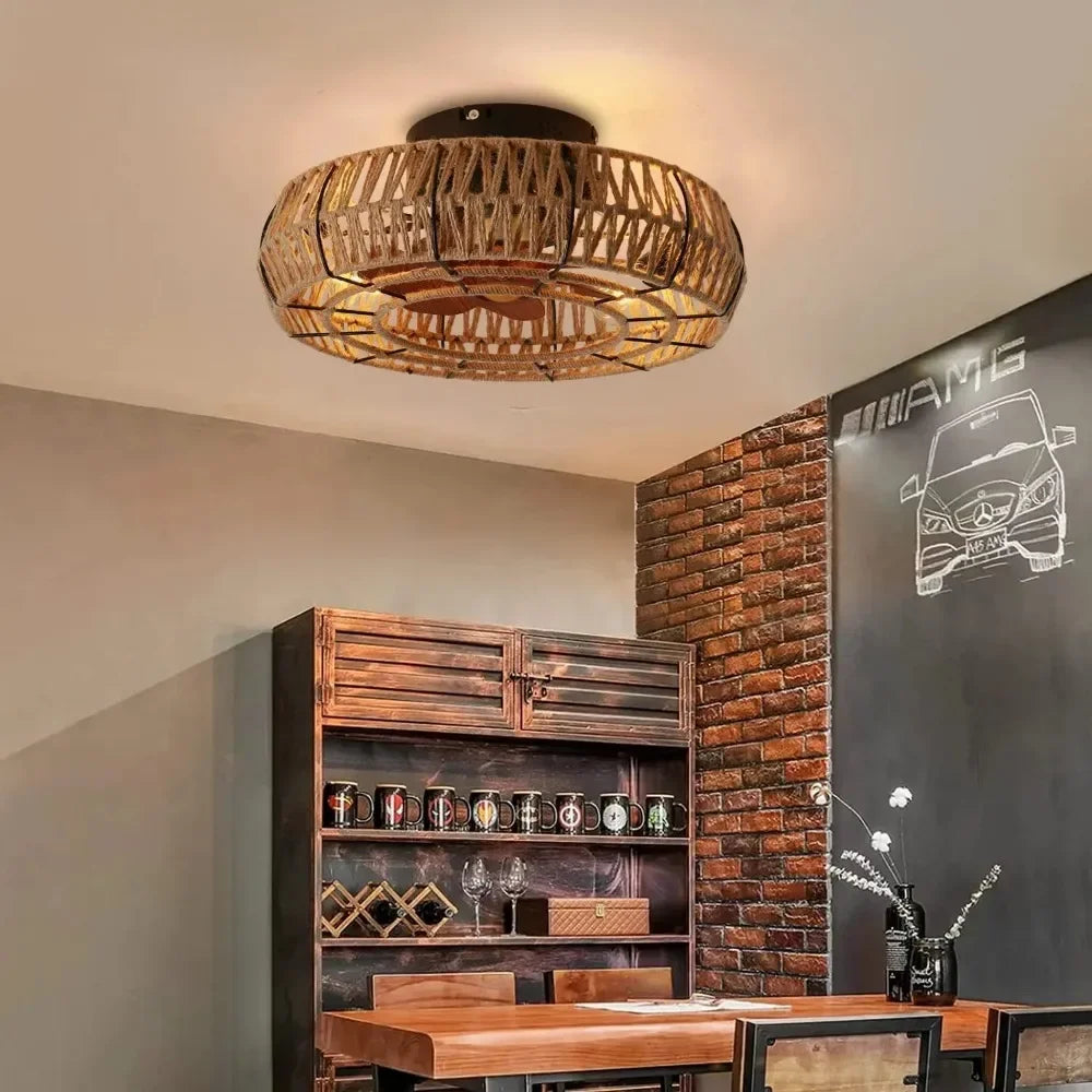Loftlampe Plafondventilator i Naturligt Tovdesign Loftventilatorlampe Tech Butik