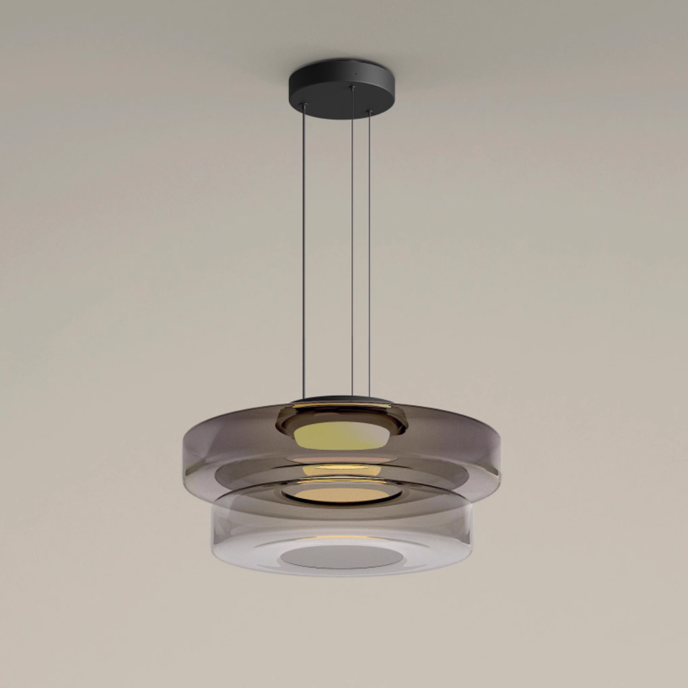 Loftlampe i Bauhaus-stil med Glas Pendellampe Tech Butik Røg Grå 2 Lag-Ø35cm x H22cm