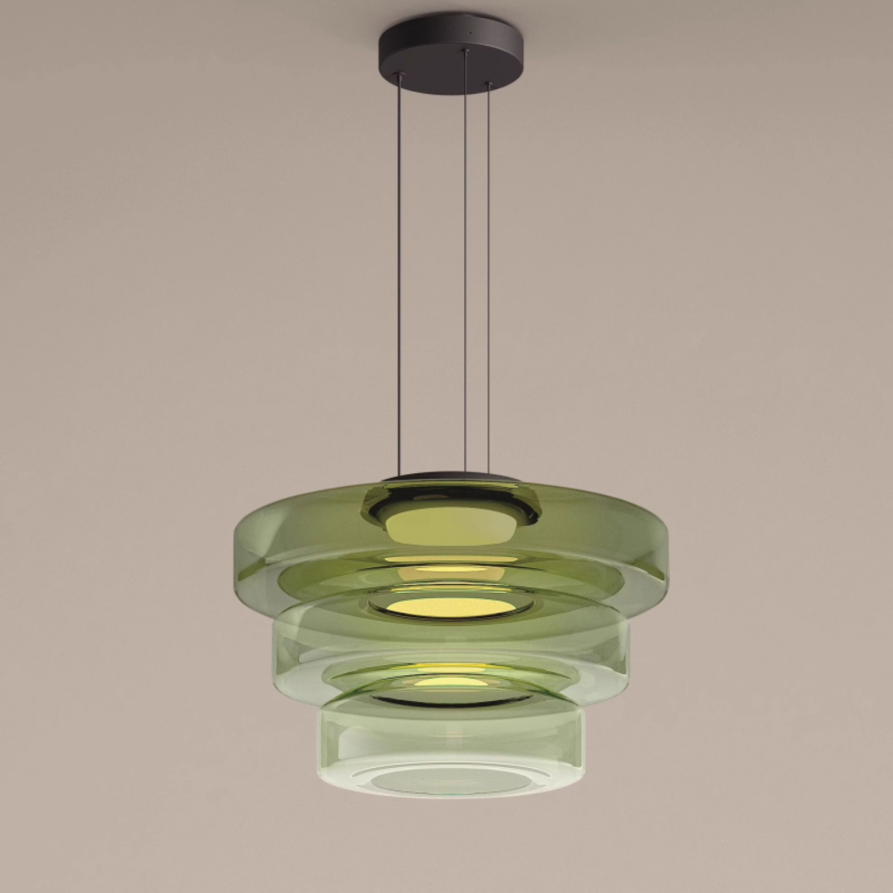 Loftlampe i Bauhaus-stil med Glas Pendellampe Tech Butik Grøn 3 Lag-Ø45cm x H33cm