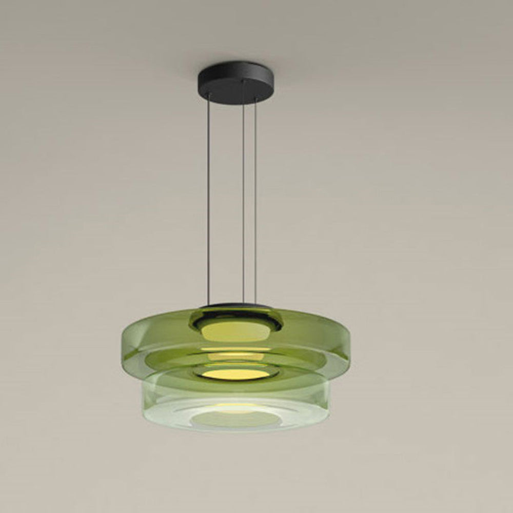 Loftlampe i Bauhaus-stil med Glas Pendellampe Tech Butik Grøn 2 Lag-Ø35cm x H22cm