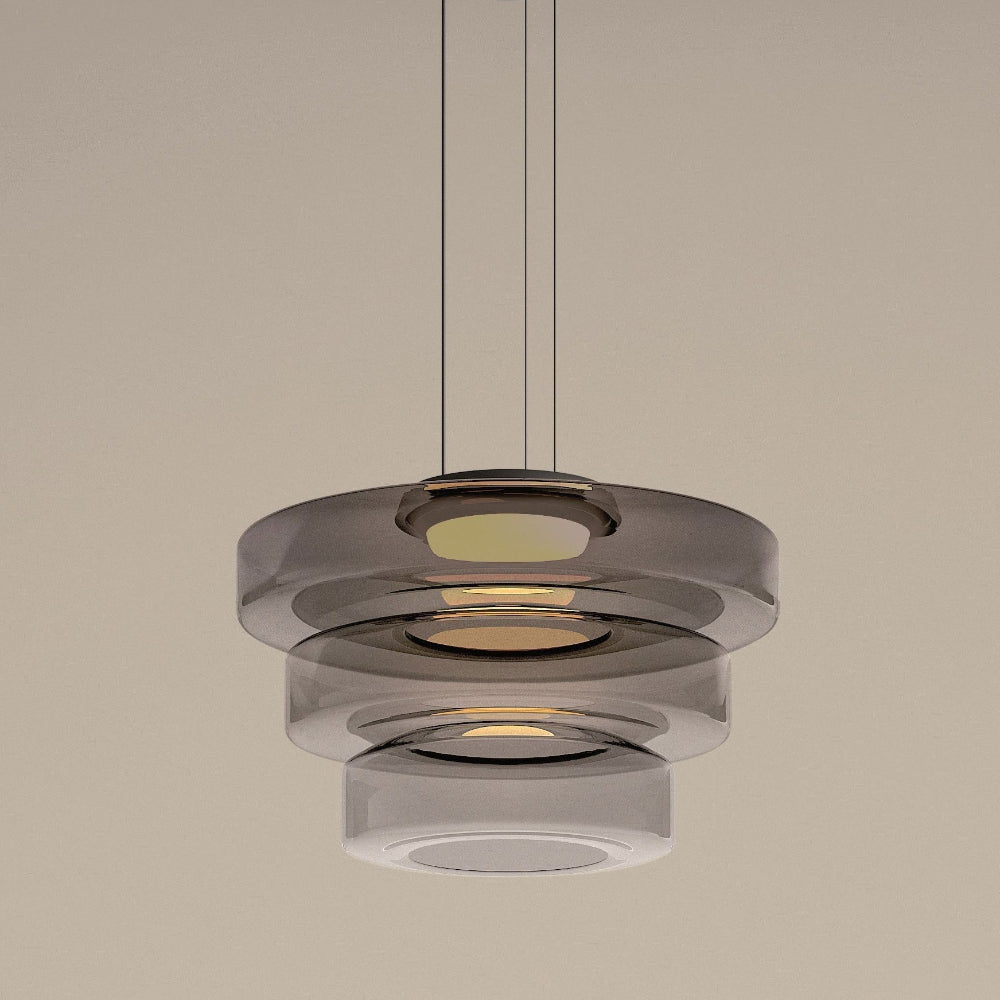 Loftlampe i Bauhaus-stil med Glas Pendellampe Tech Butik Røg Grå 3 Lag-Ø45cm x H33cm