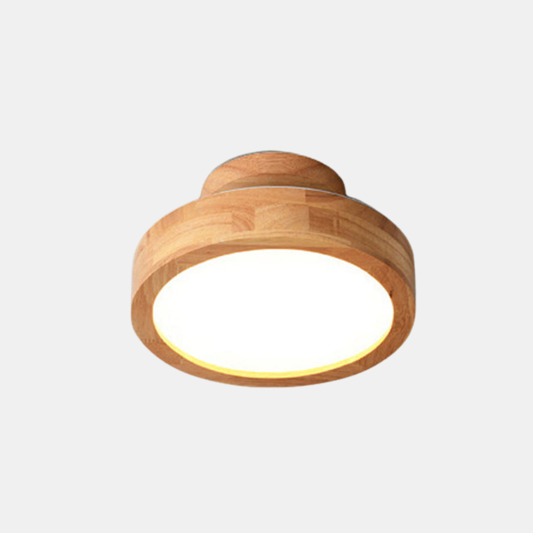Loftlampe i Træ med LED – Flush Mount Design Belysning Tech Butik Stil A : D23*H12CM Hvidt lys