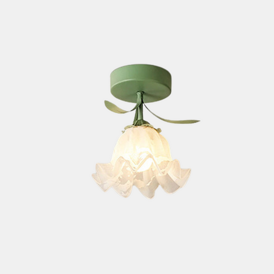 Loftlampe med Blomsterdesign – Stilfuldt Glasarmatur Belysning Tech Butik Grøn Stil A:D20*H23CM