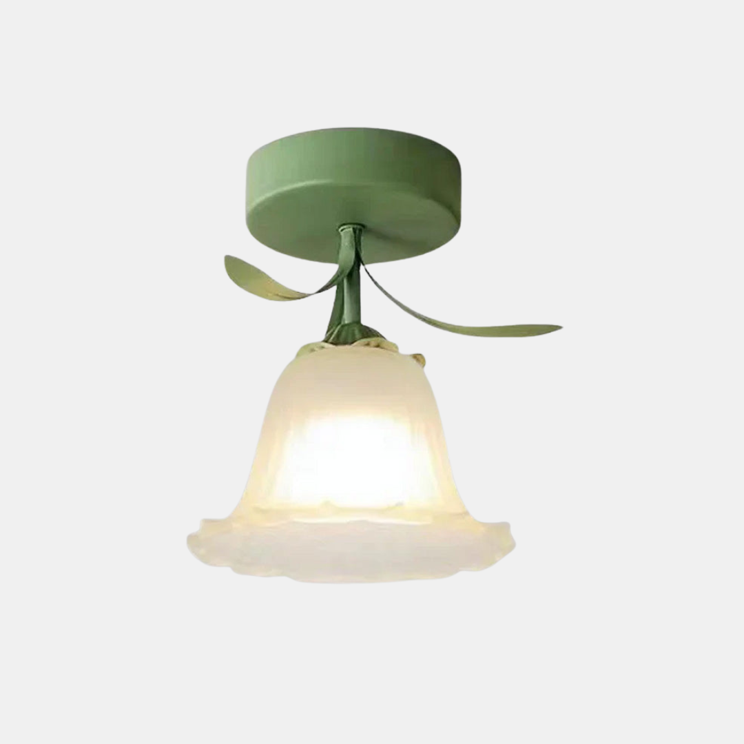 Loftlampe med Blomsterdesign – Stilfuldt Glasarmatur Belysning Tech Butik Grøn Stil C:D19*H23CM