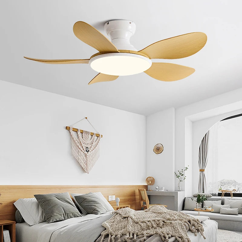 Loftventilator med træblade og dæmpbar LED-lampe Loftventilatorer Tech Butik