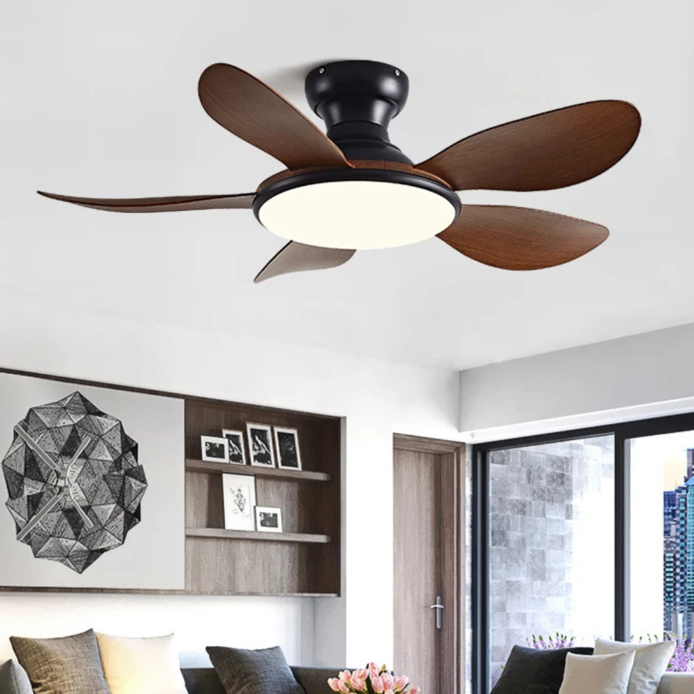 Loftventilator med træblade og dæmpbar LED-lampe Loftventilatorer Tech Butik