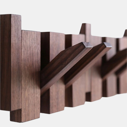 Luksurielt Foldbart Væghængt Træstativ med Piano-Design Utility hooks Tech Butik Valnøddetræ 4 kroge