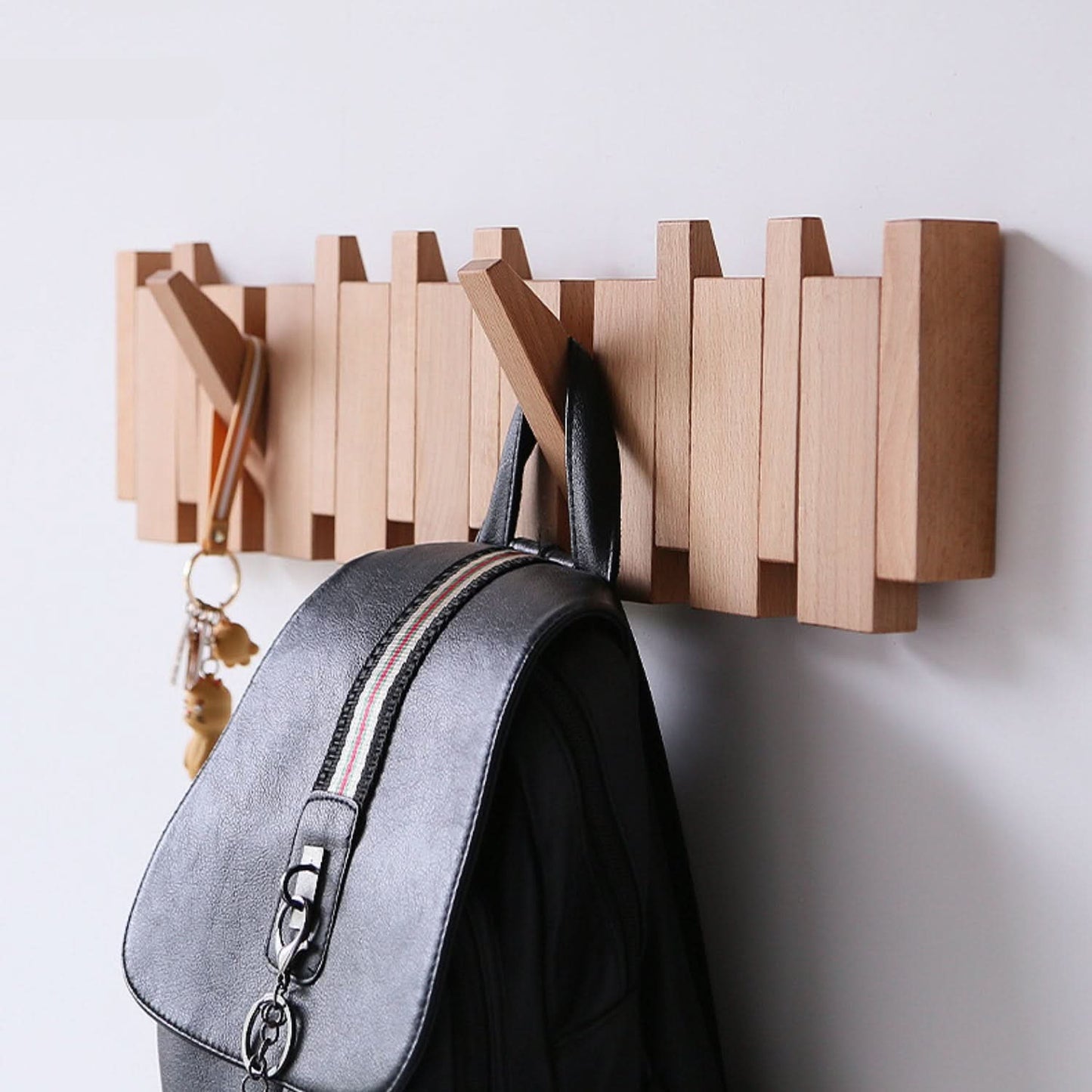 Luksurielt Foldbart Væghængt Træstativ med Piano-Design Utility hooks Tech Butik Bøgtræ 4 kroge
