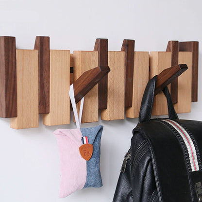 Luksurielt Foldbart Væghængt Træstativ med Piano-Design Utility hooks Tech Butik Valnøddetræ & Bøgetræ 4 kroge