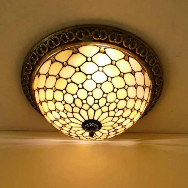 Luxury Stained Glass LED Ceiling Lamp Elegant Handcrafted Design Belysning Tech Butik Gul Længde 30cm x højde 15cm Varmt lys (3000K)