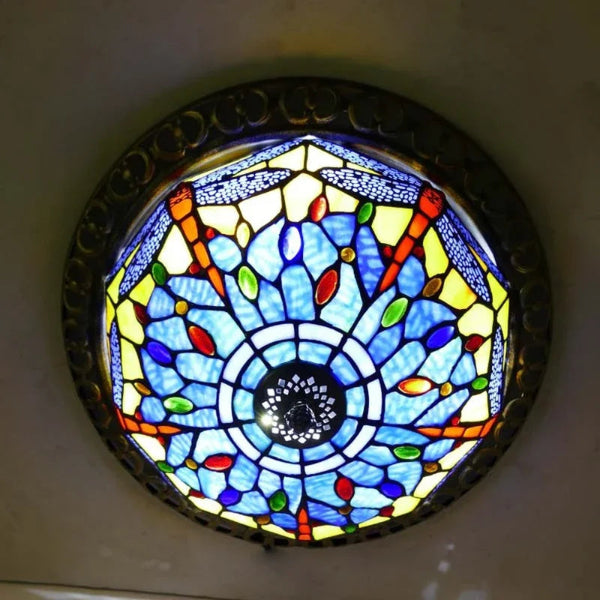 Luxury Stained Glass LED Ceiling Lamp Elegant Handcrafted Design Belysning Tech Butik Multifarvet (stil 4) Længde 30cm x højde 15cm Varmt lys (3000K)