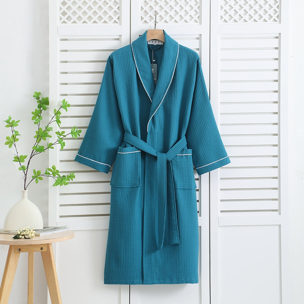 Elegant Bomuldsbadekåbe – Vaffelvævet Struktur for Ultimativ Afslapning Bathrobes Tech Butik Turkis M
