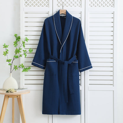 Elegant Bomuldsbadekåbe – Vaffelvævet Struktur for Ultimativ Afslapning Bathrobes Tech Butik Marineblå M