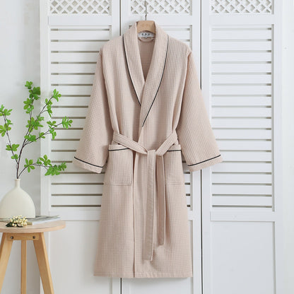 Elegant Bomuldsbadekåbe – Vaffelvævet Struktur for Ultimativ Afslapning Bathrobes Tech Butik Khaki M