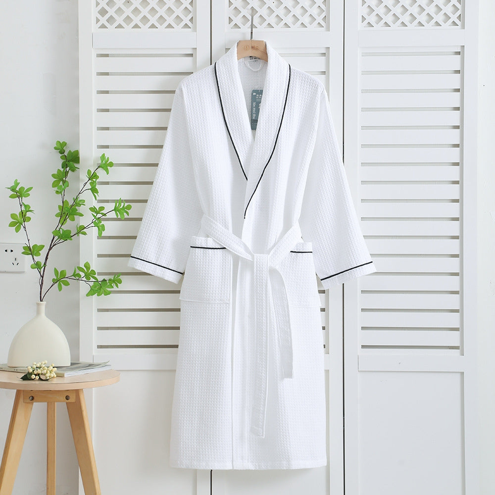 Elegant Bomuldsbadekåbe – Vaffelvævet Struktur for Ultimativ Afslapning Bathrobes Tech Butik Hvid M