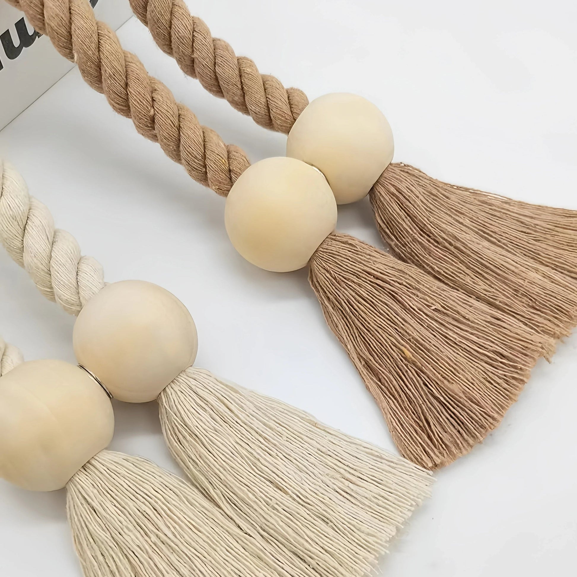 Magnetiske Gardinholdere – Tvistet Reb med Træperler Gardinstænger og holdere Tech Butik