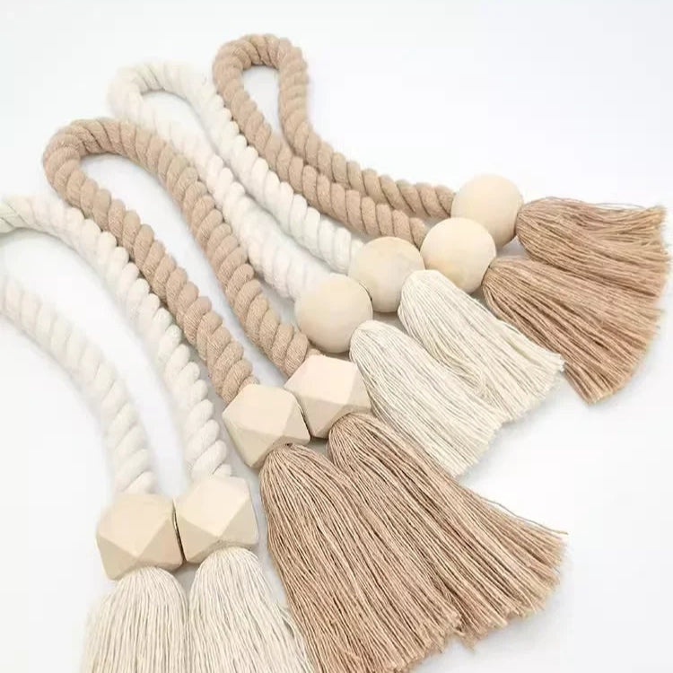 Magnetiske Gardinholdere – Tvistet Reb med Træperler Gardinstænger og holdere Tech Butik