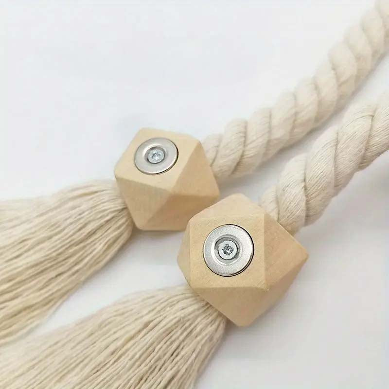 Magnetiske Gardinholdere – Tvistet Reb med Træperler Gardinstænger og holdere Tech Butik