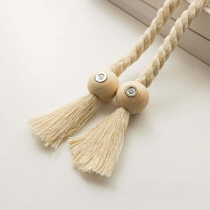 Magnetiske Gardinholdere – Tvistet Reb med Træperler Gardinstænger og holdere Tech Butik