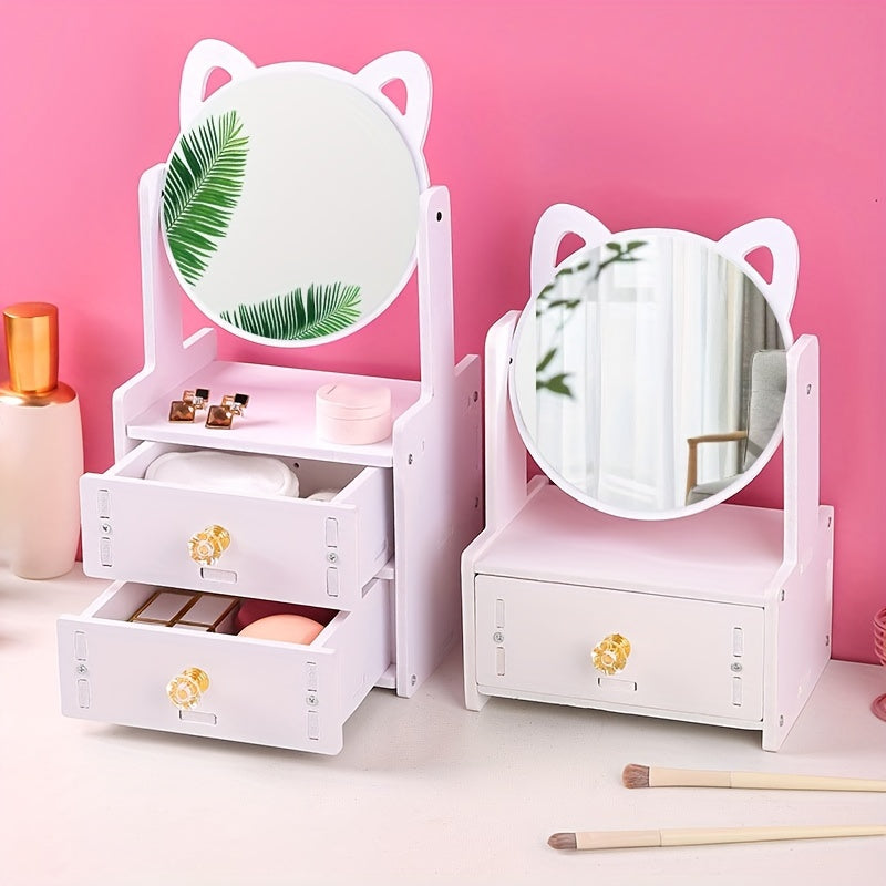 Makeup Spejl med 360° Roterende Design og Opbevaring til Bordplade Makeup Spejle Tech Butik