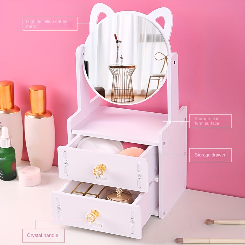 Makeup Spejl med 360° Roterende Design og Opbevaring til Bordplade Makeup Spejle Tech Butik