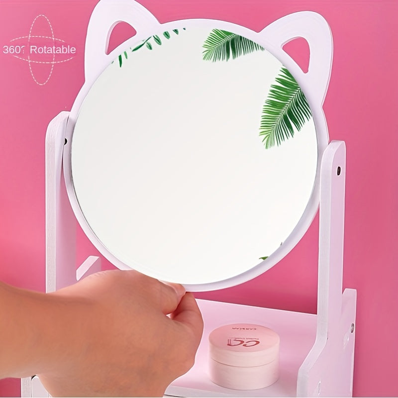 Makeup Spejl med 360° Roterende Design og Opbevaring til Bordplade Makeup Spejle Tech Butik