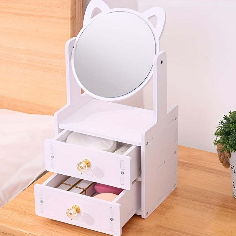 Makeup Spejl med 360° Roterende Design og Opbevaring til Bordplade Makeup Spejle Tech Butik