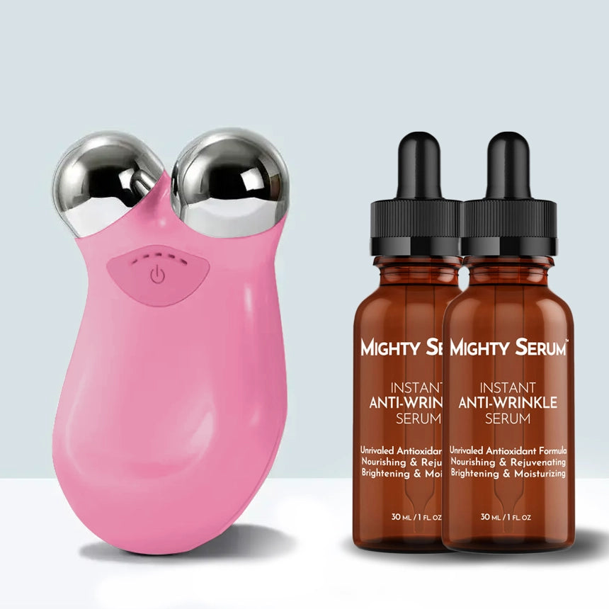 Mikrostrøms ansigtsroller – Skånsom hudtoning og foryngelse derhjemme Skin Care Tech Butik Lyserød 1 Micro Roller + 2 Serums