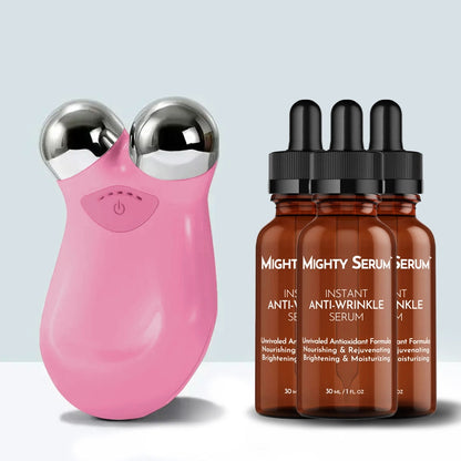 Mikrostrøms ansigtsroller – Skånsom hudtoning og foryngelse derhjemme Skin Care Tech Butik Lyserød 1 Micro Roller + 3 Serums