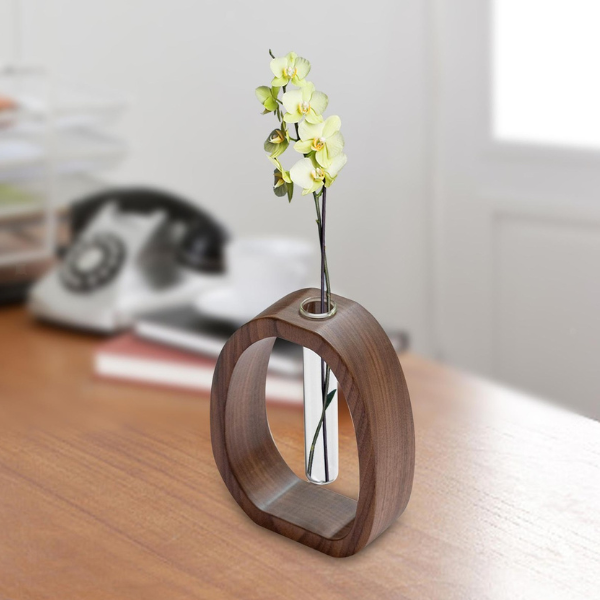 Mini Vaser i Massiv Valnøddetræ med Glasindsats Elegant Moderne Dekoration til Små Planter og Blomster Vaser Tech Butik
